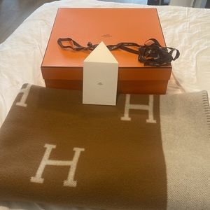 Hermes Avalon Blanket in Camel and Ecru